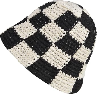 QZUnique Flower/Plaid Crochet Bucket Hat for Women Handmade Cloche Knitted Fisherman Hat Knitting Beanie Hat Sun Cap