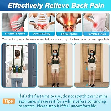 Spinal Decompression Harness Hang Upside Down Back Stretcher for Lower Back Pain Relief Lumbar Traction Device Spine Decompression Belt Bulging Herniated Disc Relief Back Stretching Device - Large