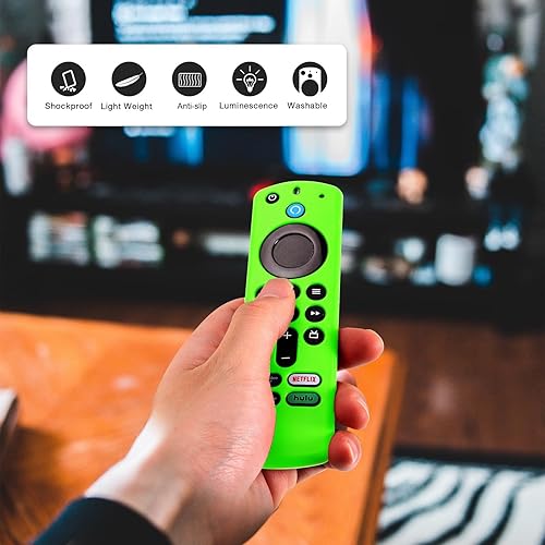 Miniatura 3 de ONEBOM - Funda protectora de silicona para mando a distancia, cubierta de control de silicona, brilla en la oscuridad (verde y rosa y azul)