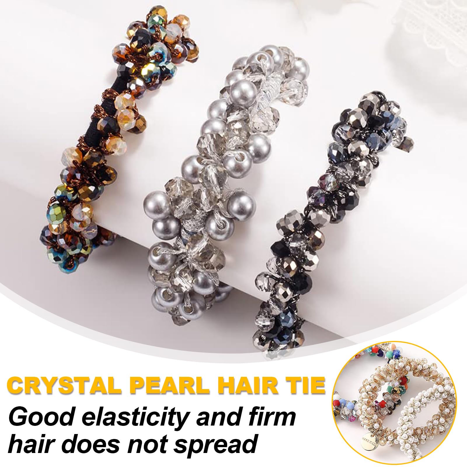 MUYAPAY Pack of 6 Hair Bobbles Crystal Hair Bobbles for Women Hair Bobbles with Beads - Image 4