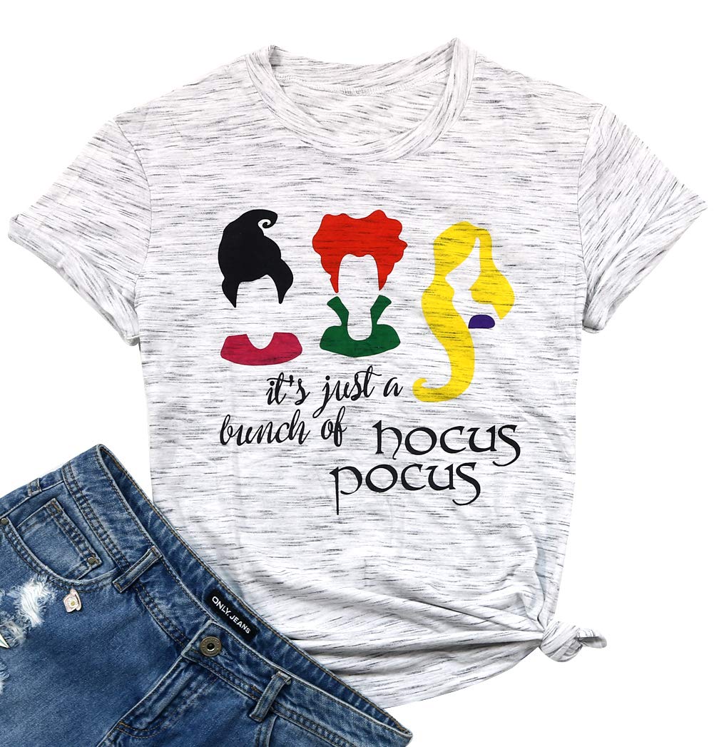 It's Just a Bunch of Hocus Pocus Shirts Women Sanderson Sisters Graphic Halloween T-Shirt Short Sleeve Fall Top Tees