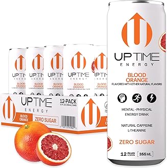 UPTIME – Blood Orange - Zero Sugar (12 Pack), Premium Energy Drink, 12oz Bottles, Natural Caffeine, Sparkling, Natural Flavors, 5 Calories