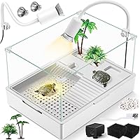 Moonorange Small Acrylic Turtle Tank Starter Kit with Rain Shower, Adjustable 5W Pump, UV Light & High Fences for Baby Turtles