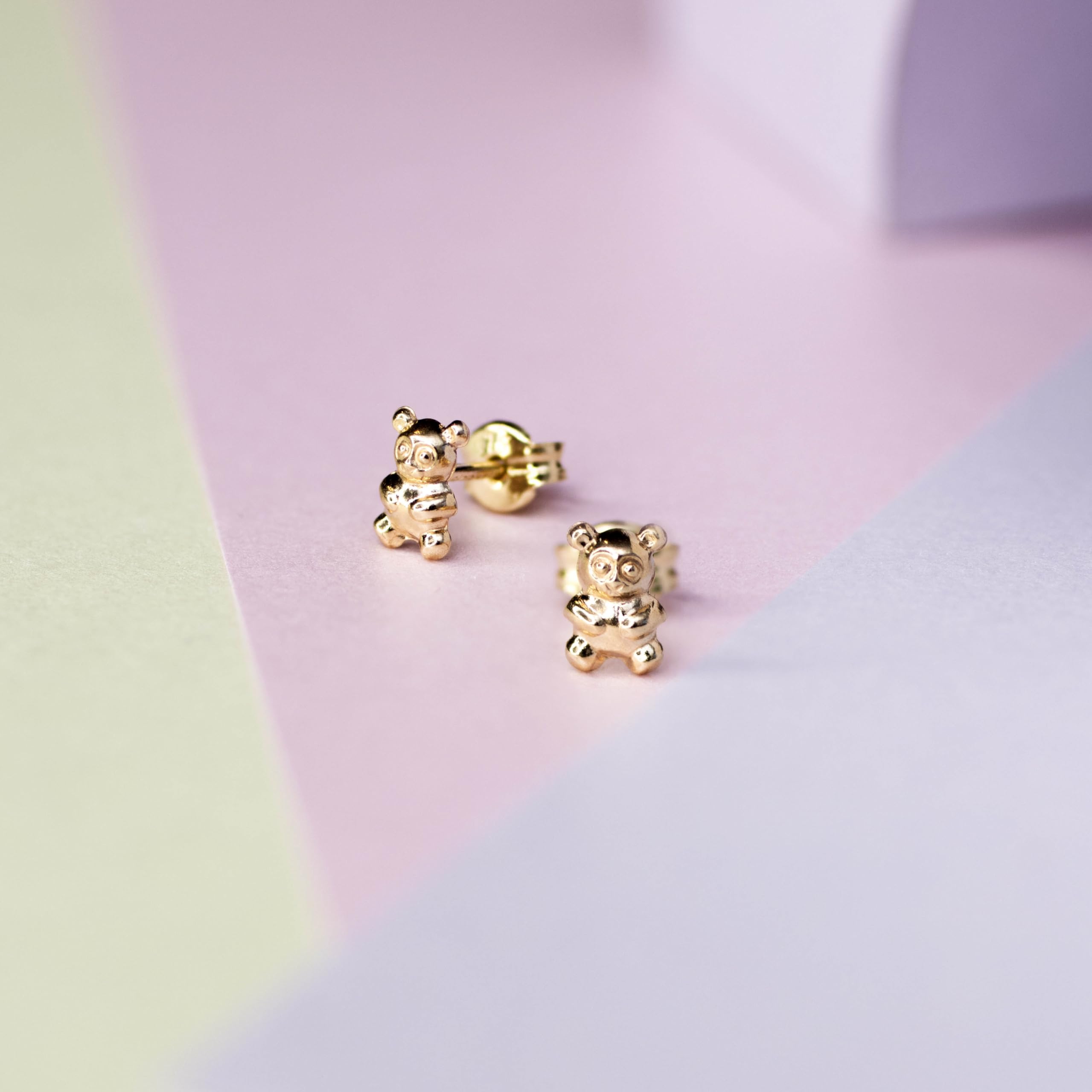 Damen 9k (375) Gelbgold 3.9mm x 5.9mm Teddybär Ohrstecker