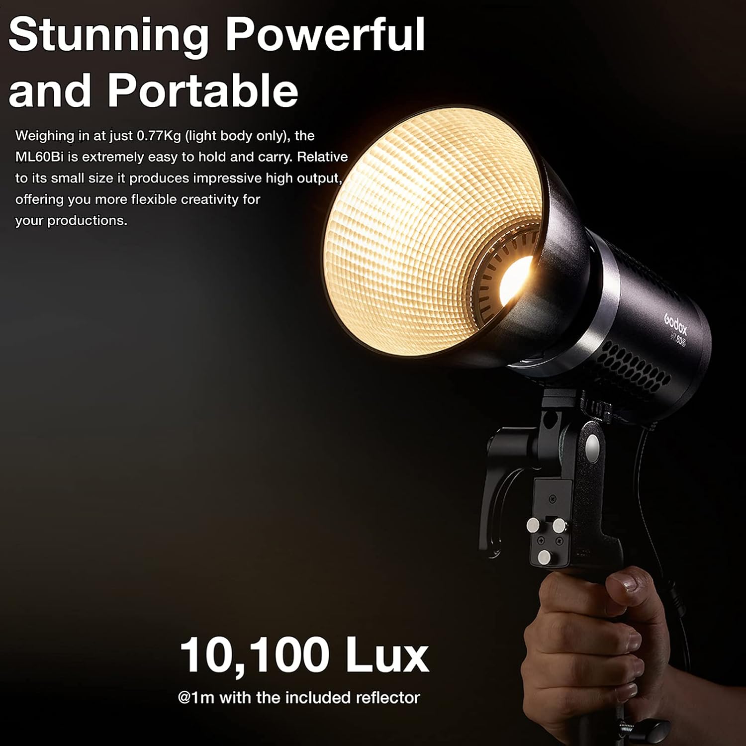 Godox ML60Bi LED Studio Light 60W Dual Color Temperature 2800-6500K CRI96 TLCI97 Adjustable Brightness 16 Groups 32 Channels Godox Stand with Handle Mobile APP Control for Live Video Shooting