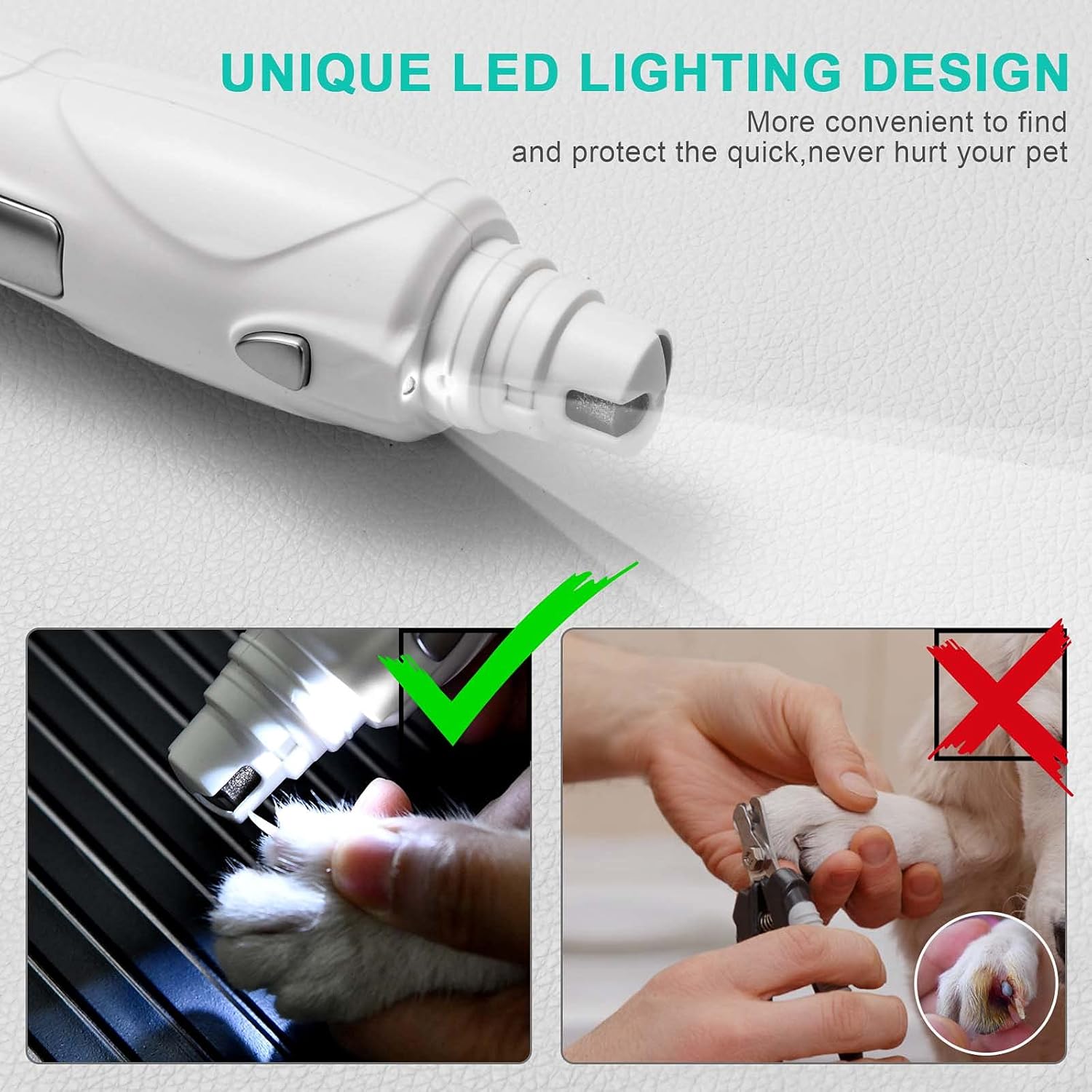 Electric Dog Nail Grinder, Upgraded LED 3-Speed Pet Nail Trimmer, Paws Nail File-USB Rechargeable Quiet Three Size Ports for Paws Grooming & Smoothing Claw Care for Small Medium–Large Dogs and Cats