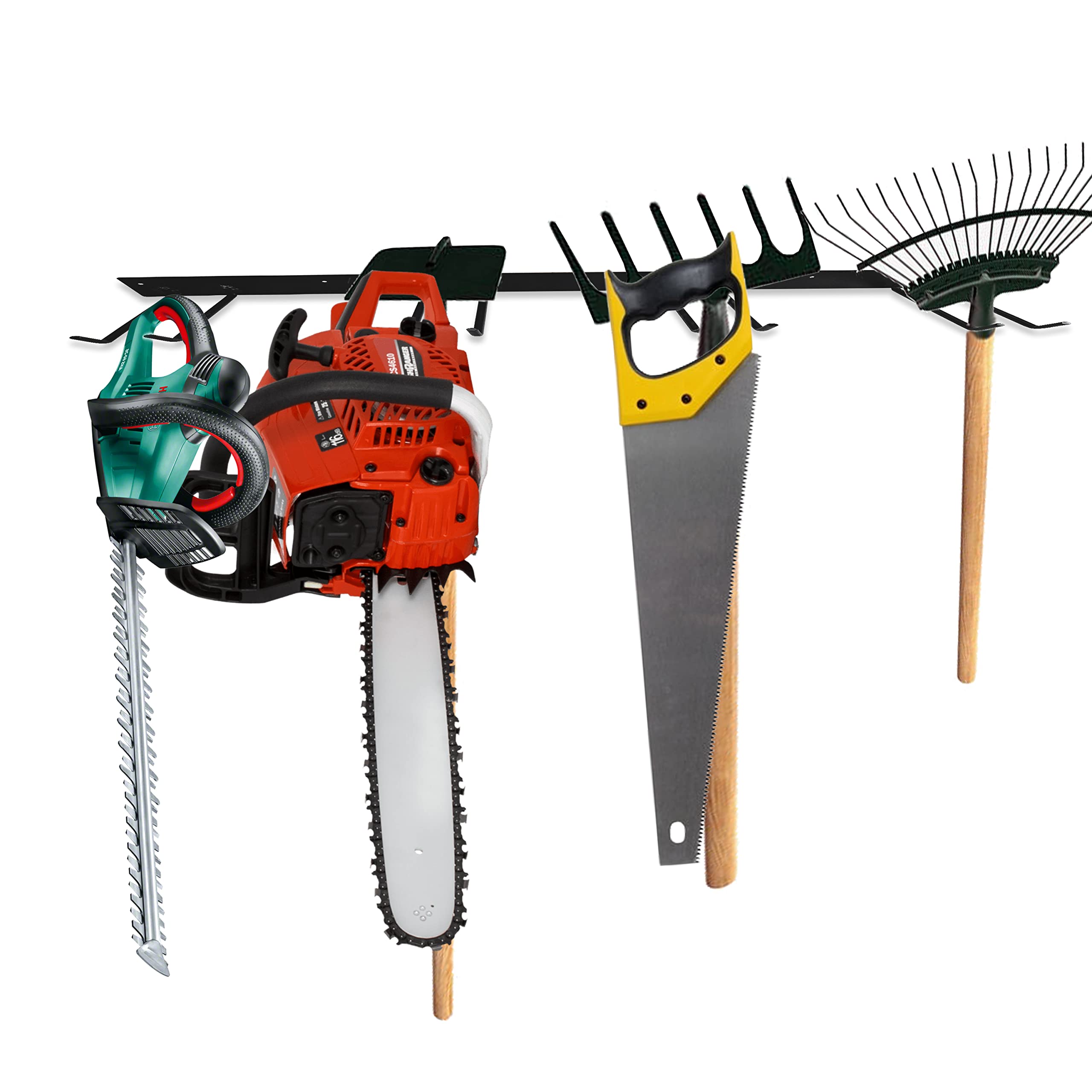 FEBTECHGarage Tool Organizer Wall Mount - Garden Tool Rack, Tool Hangers for Garage Wall With 4 Pairs of Hooks for Brooms, Gears, Mop, Power Equipment, Leaf Blowers, Rake Shovel Yard Tool