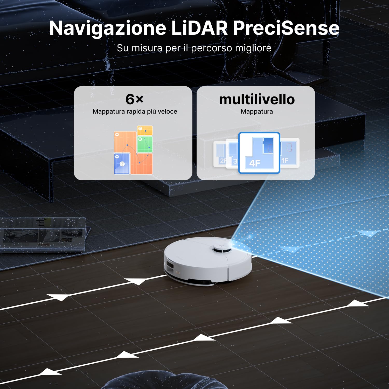 roborock Q10 X5+ Robot Aspirapolvere, 10.000 Pa HyperForce, doppio sistema anti-groviglio,tecnologia reattiva per evitare gli ostacoli,doppia spazzola antigroviglio,bianco - Vista 7