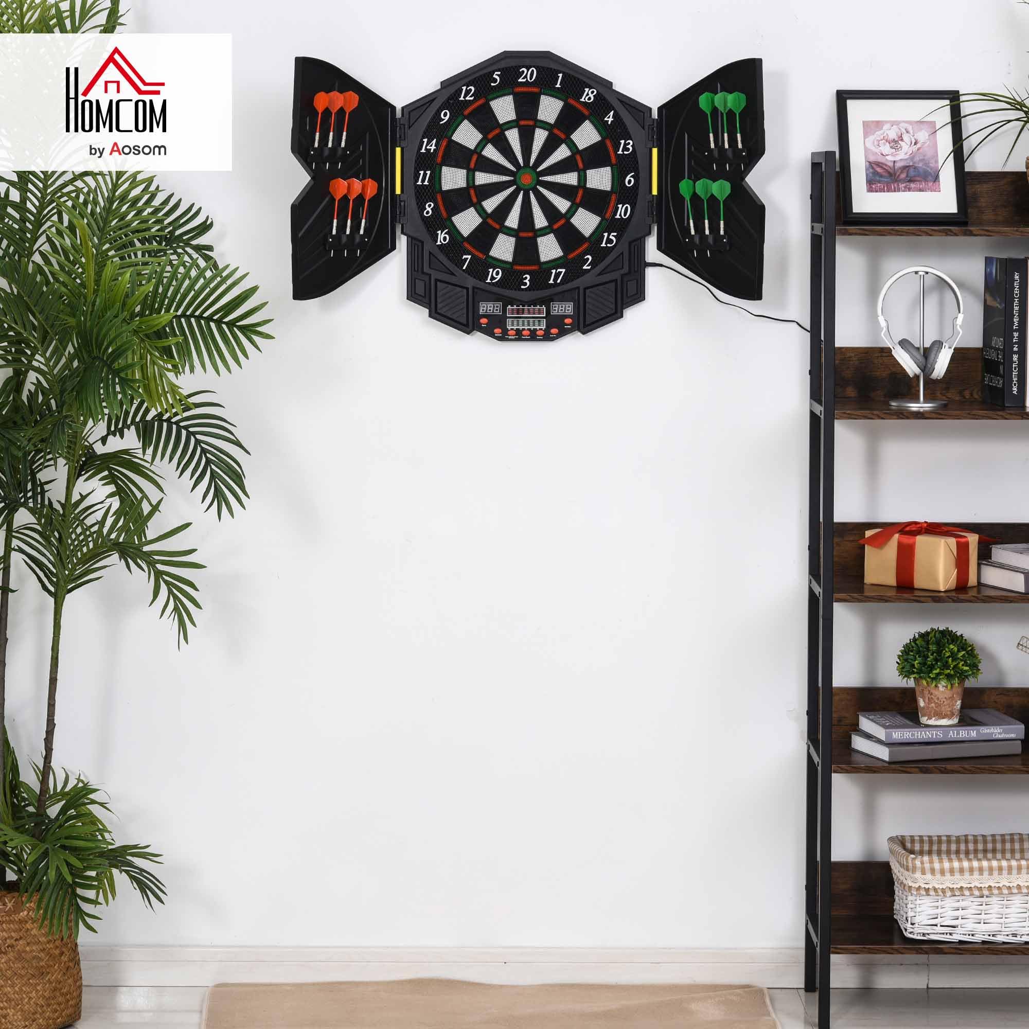 HOMCOM Cible Jeu de fléchettes électronique 27 Jeux jusqu'à 8 Joueurs LED Haut-Parleur Noir