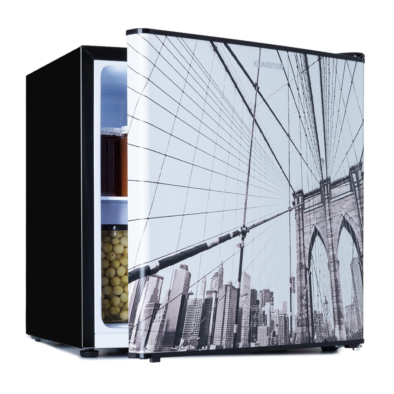 KLARSTEIN Nevera Pequeña Portátil con Congelador, Mini Frigorifico 45 l., Mini Nevera Habitación, Oficina, Frigorificos Pequeños Bajo Consumo, Neveras Pequeñas Tempt. entre 0-10 ºC, Minibar 1 Estante