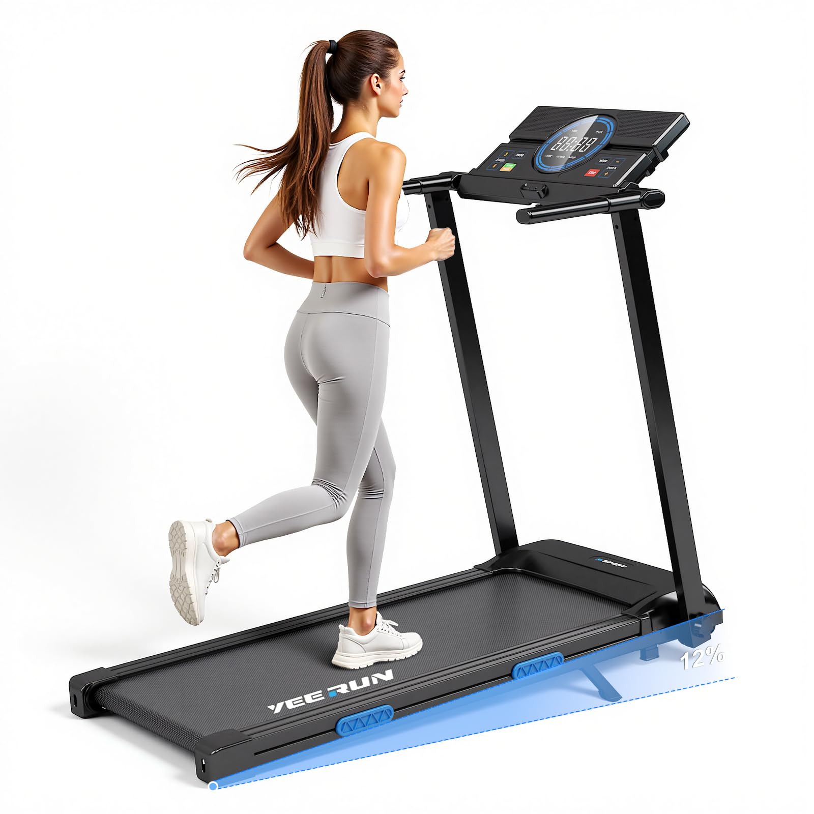 Cinta de Correr, Cinta de Correr Plegable 4 en 1 - Inclinación del 12% - Motor de 2,5 CV - Velocidad de 1 a 8 km/h - Equipada con Pantalla LED y Consola de Control.