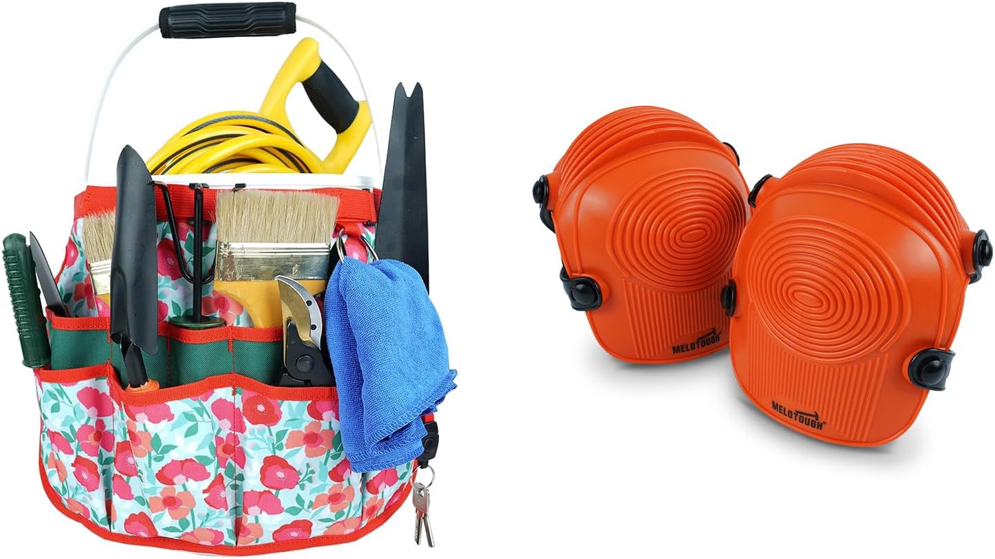 MELOTOUGH Bucket Idea Bucket Tool Organizer for Garden Tools Fit 3.5 to 5 Gallon Bucket, Work Knee Pads for Men Women Construction, Flooring, Roofing - Comfortable and Non Slip