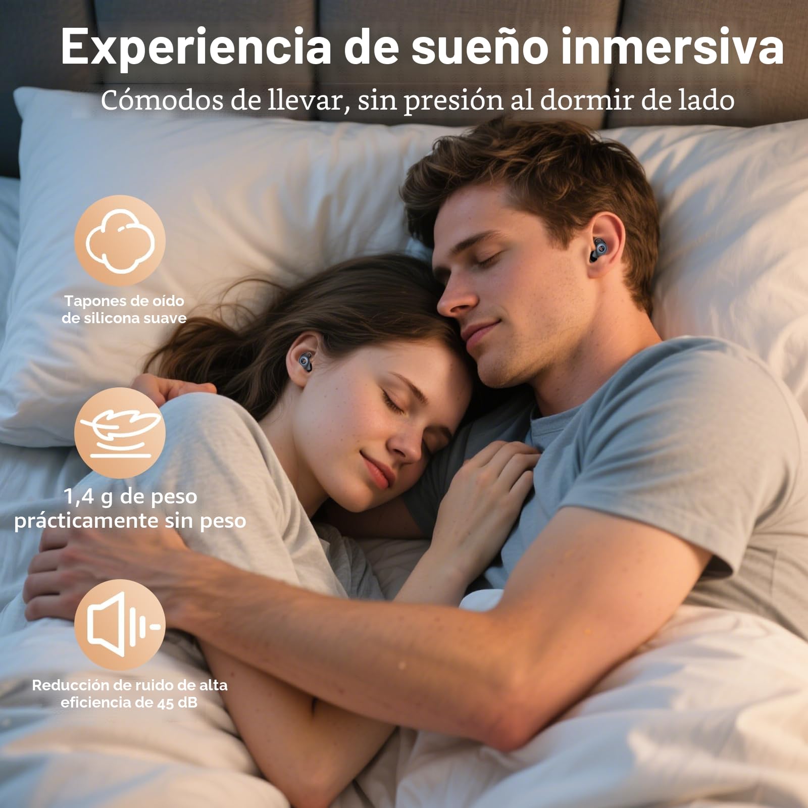 Tapones Oidos Ruido Dormir, Cancelación de Ruido de 45 dB, Tapones Oidos Rreutilizables de Silicona Blanda, 4 Tamaños (XS/S/M/L), Tapones Adecuados para Dormir, Viajar, Concentrarse o Concierto, Negro