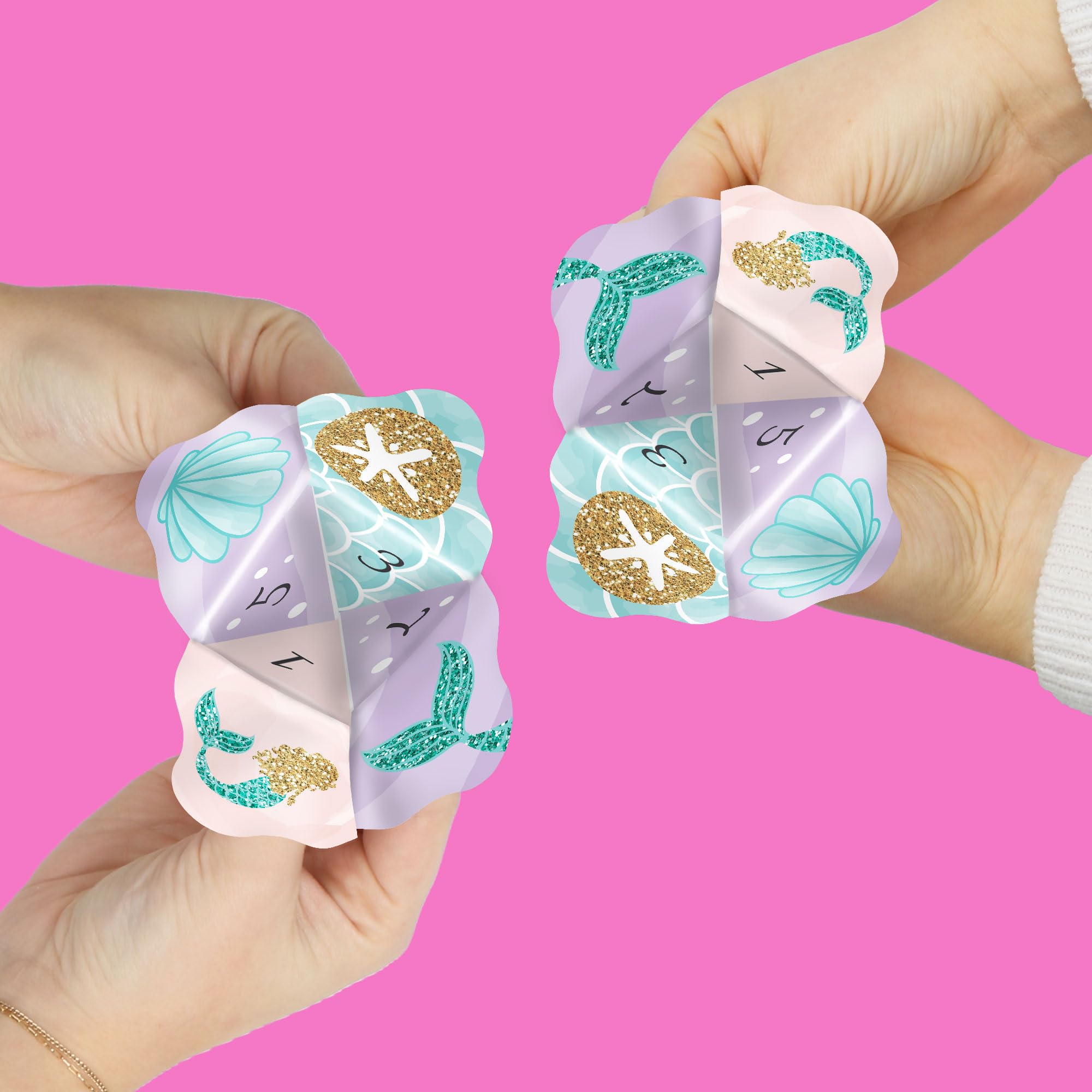 Big Dot of Happiness Let’s Be Mermaids - Baby Shower or Birthday Party Cootie Catcher Game - Jokes and Dares Fortune Tellers - Set of 12