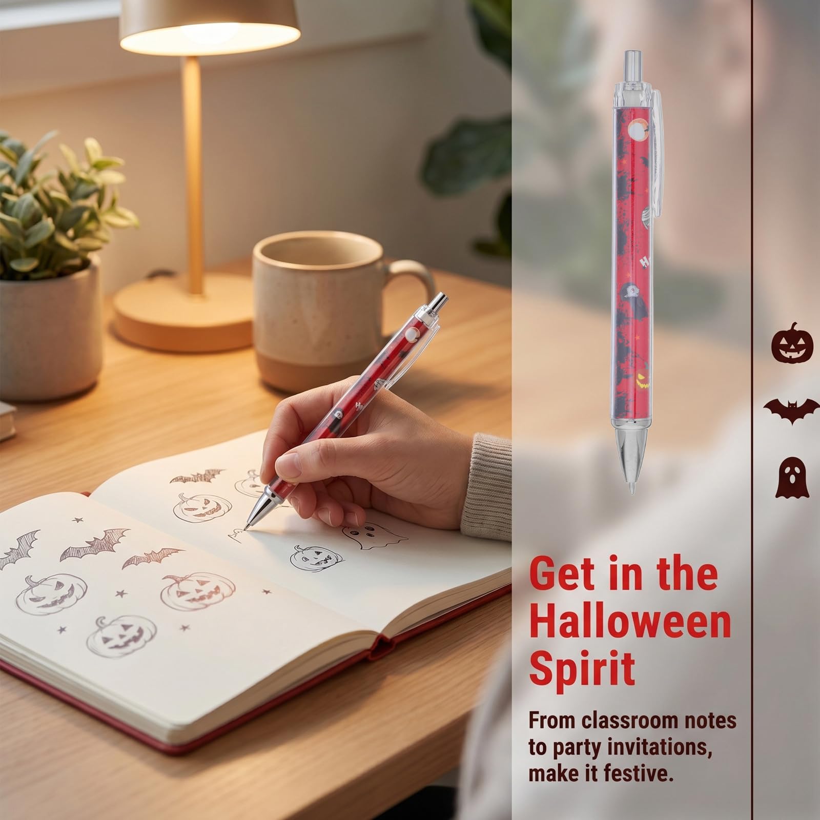 Operitacx 24 penne regalo per feste di Halloween: penne gel retrattili spettrali - punta a sfera da 1,0 mm, articoli di cancelleria per scuola e ufficio, regali per insegnanti, premi per la classe,