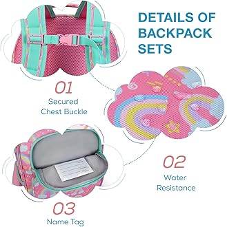 mommore Kids Backpack for Boys Girls Preschool Kindergarten Backpacks Lightweight Elementary School Bookbag with Lunch Box, Rainbow, Large, 3 Pcs