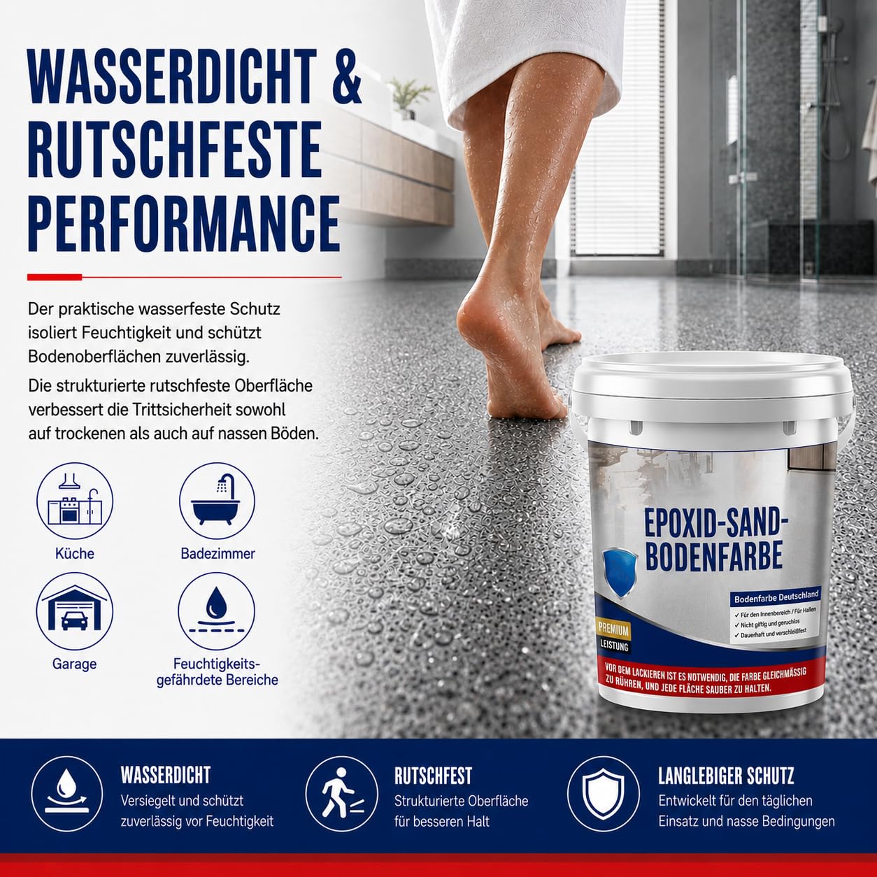 Epoxid-Sand-Bodenfarbe, Epoxid-Bodenfarbe, Hochglanz-Marmoreffekt-Beschichtung für Beton (Orange,3kg)