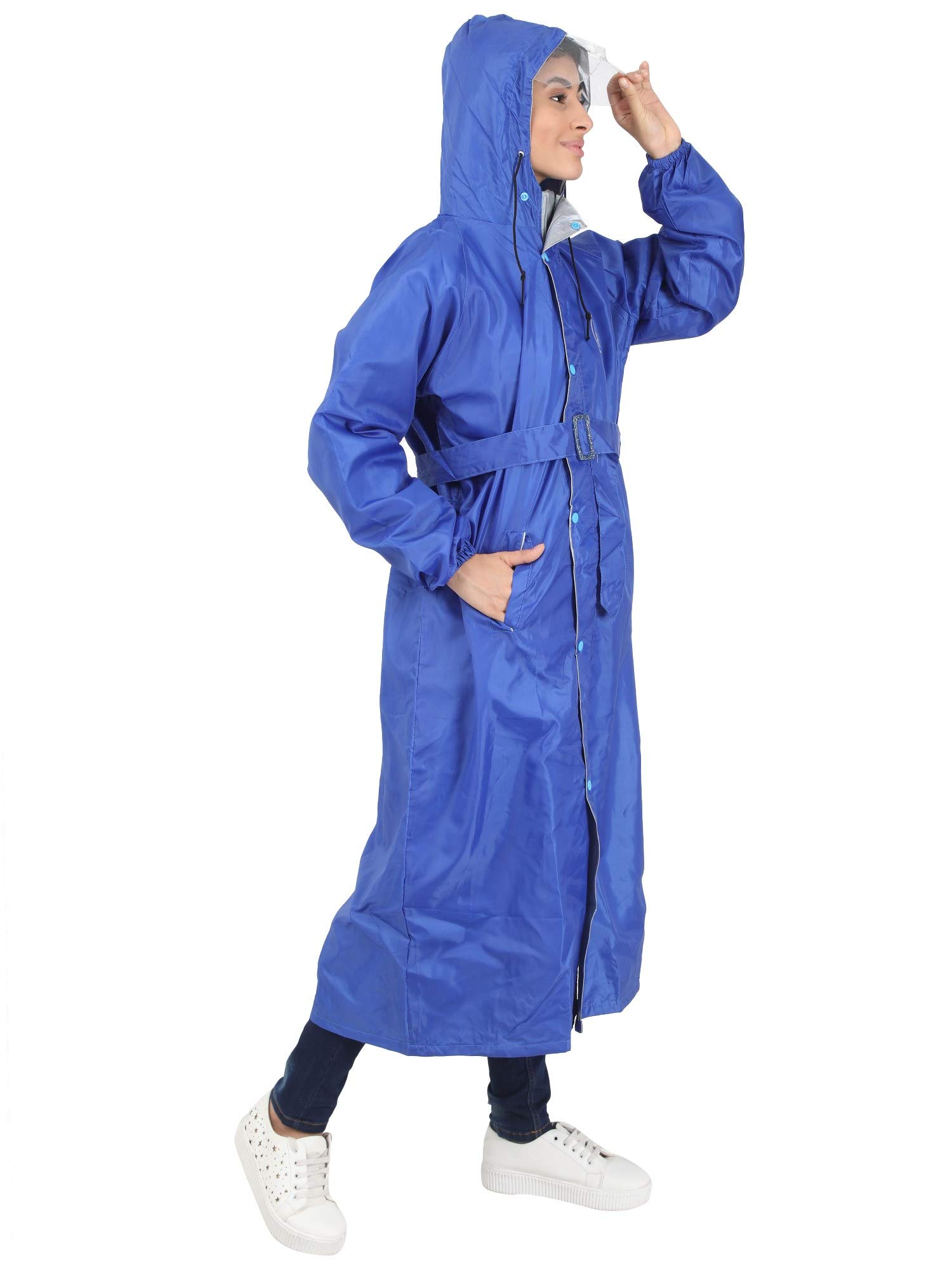 fabseasons Waterproof Long/Full Raincoat for women with adjustable Hood and Reflector at back for Night visibility. Pack contains Top and Storage Bag-picture-36