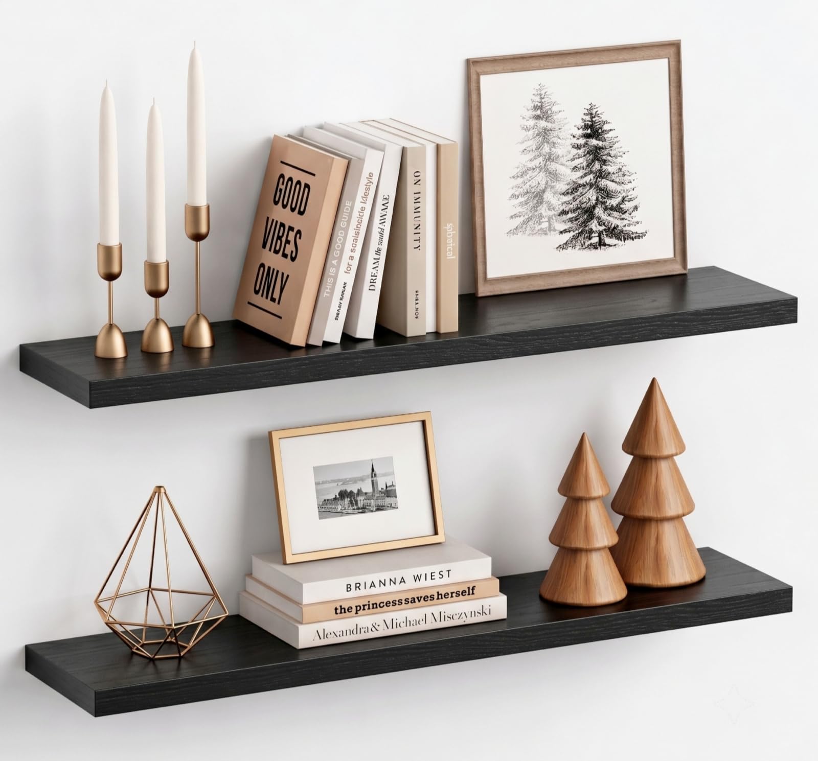 Harwaya Floating Shelves - Walnut Brown, Set of 2 -14 Harwaya Floating Shelves - Walnut Brown, Set of 2 -14