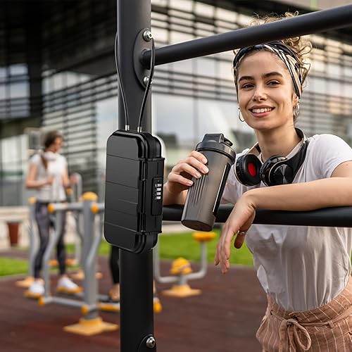 Miniatura 6 de HUANLANG Caja de seguridad portátil con cerradura de combinación, mini caja de seguridad para viajes en la playa, impermeable, pequeñas cajas con