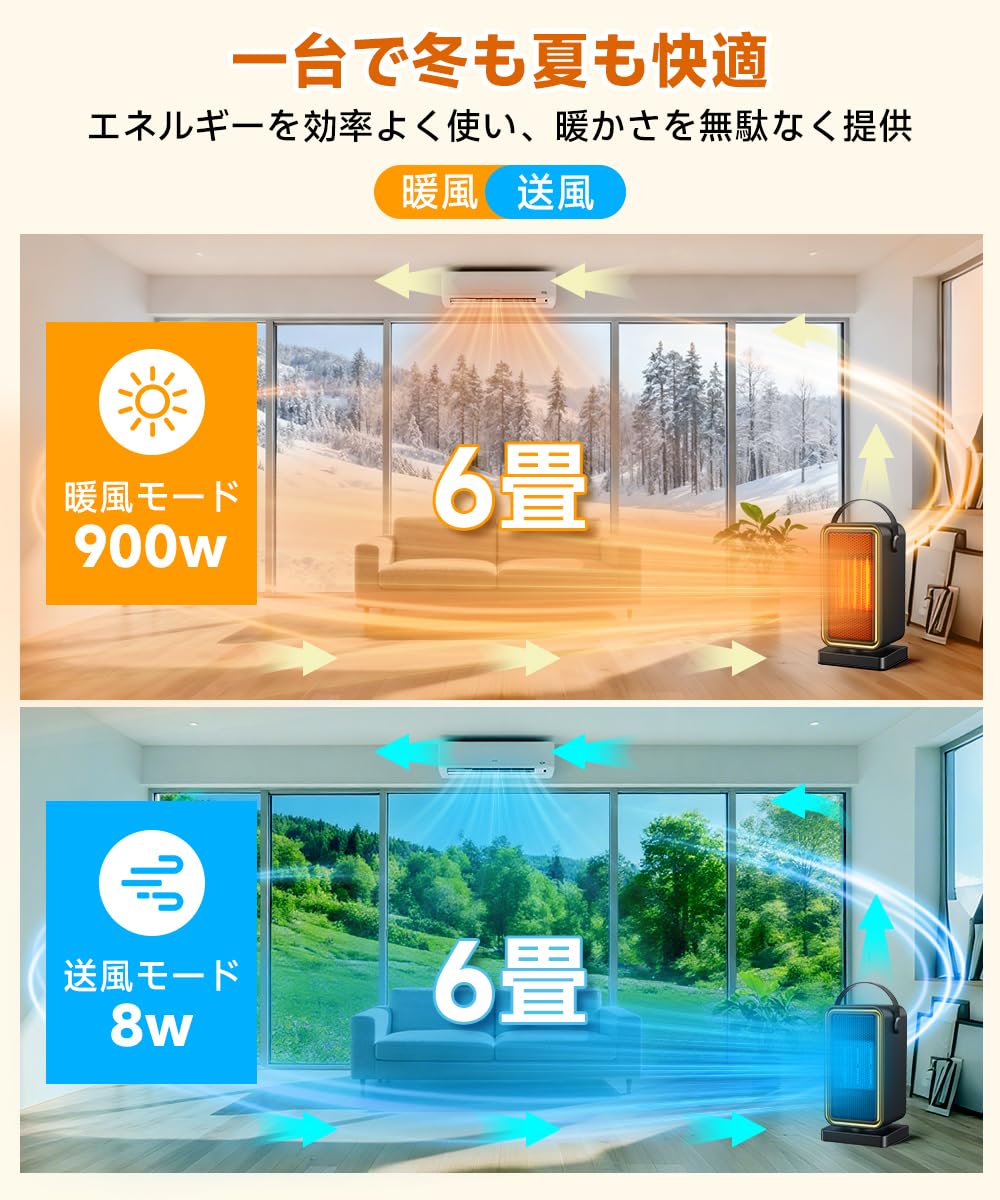 Amazon | セラミックヒーター 小型 【超節電・8W/900W・冬に快適な