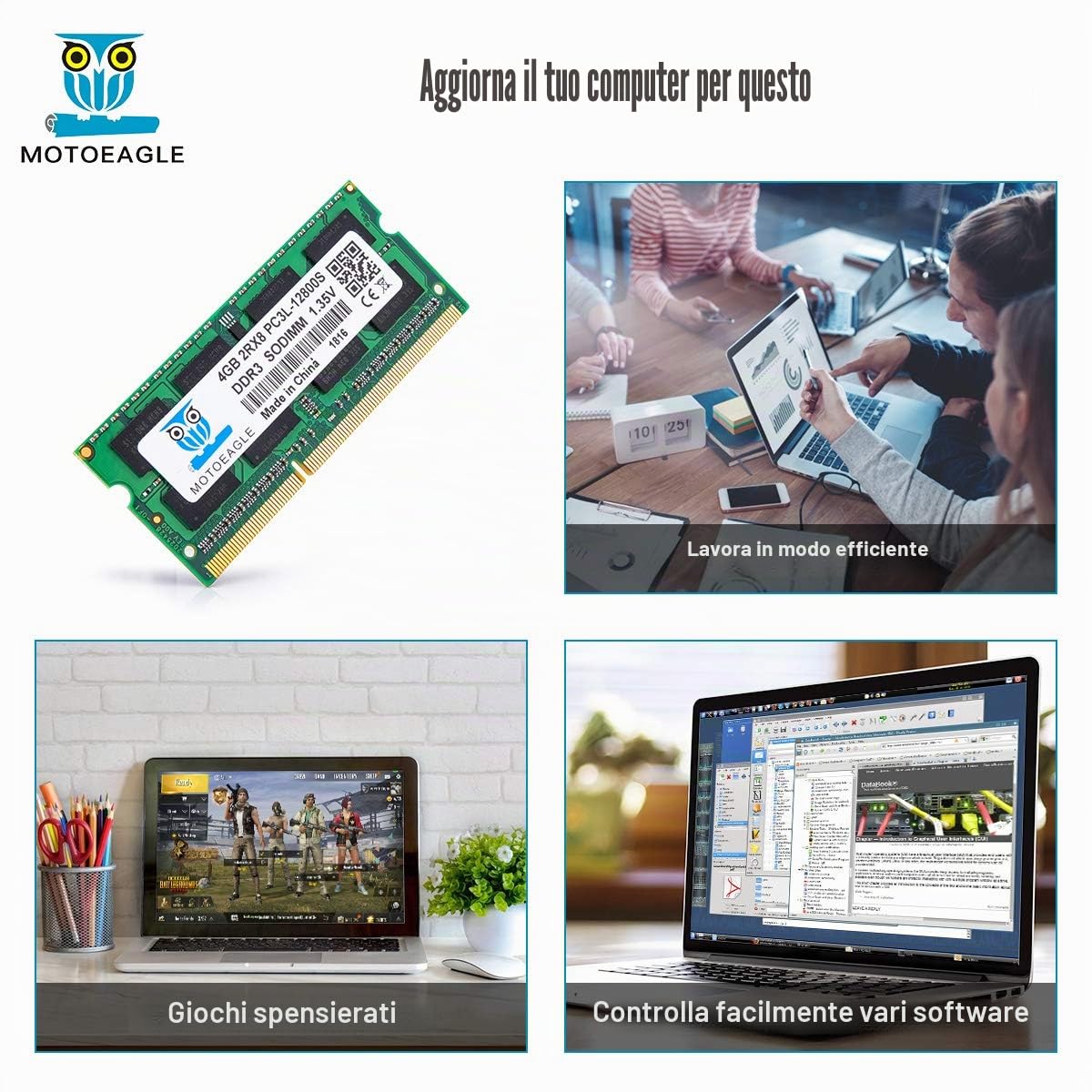 PC3L-12800S 8GB Kit (2x4GB) DDR3L 1600 SODIMM RAM, 4GB DDR3 1600MHz 2Rx8 PC3 12800S Non-ECC 1.35V CL11 204-Pin Memoria Laptop