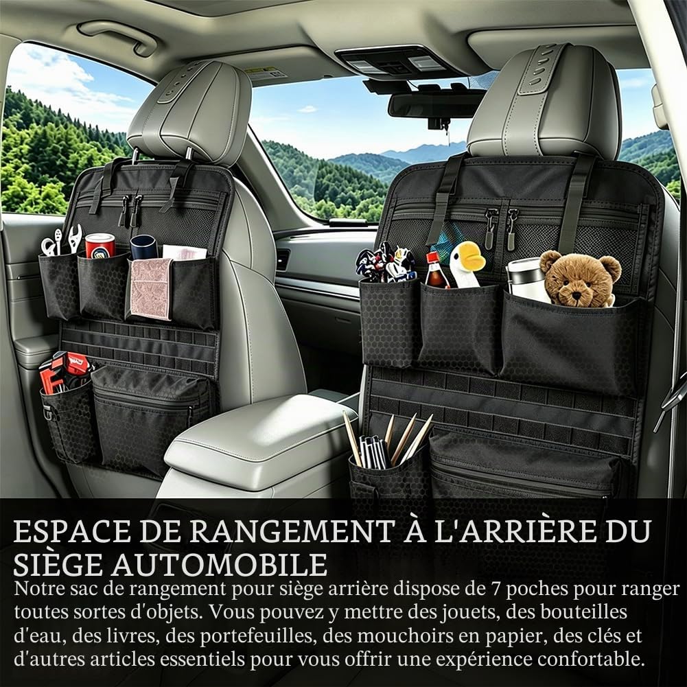 Organisateur de siège de voiture tactique, l'organisateur de siège de voiture le plus stable, support de siège de voiture tactique universel, organisateur de voiture étanche pour siège