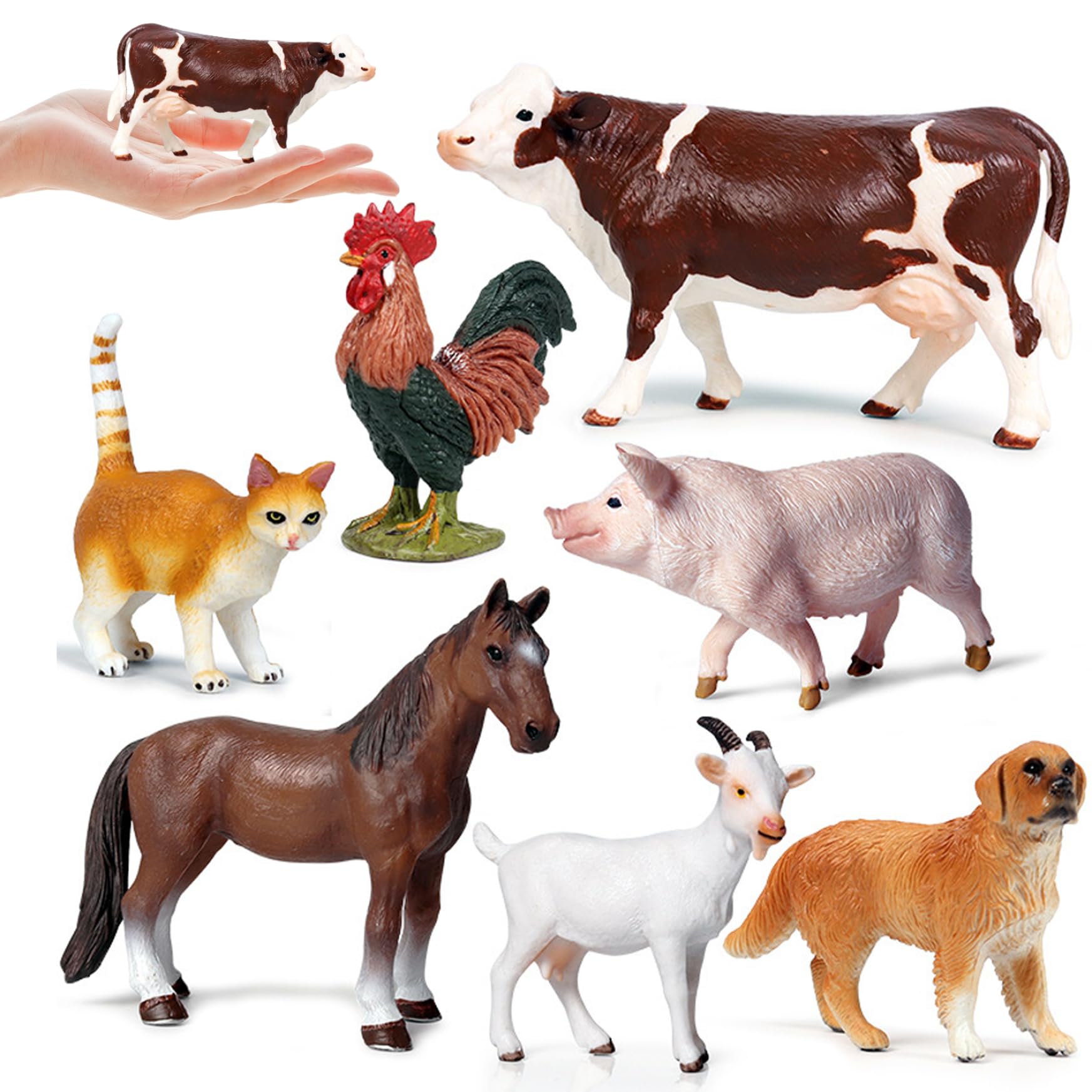 7 pezzi/set figurine di animali da fattoria, giocattoli realistici di animali da fattoria includono mucca, gatto, maiale e altro, in plastica inodore, figurine decorative educative per la cas