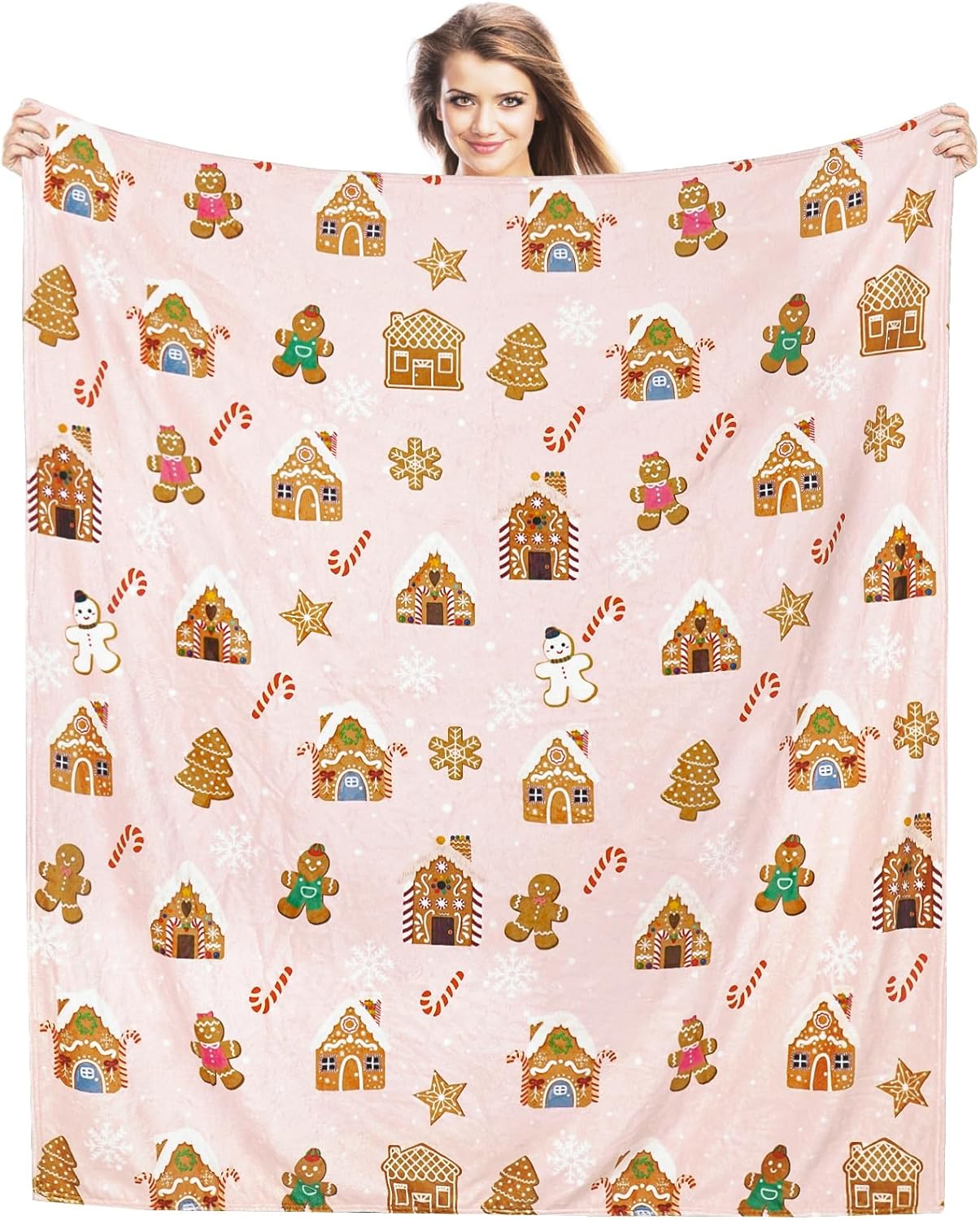 Christmas Throw Blanket Gingerbread Winter Fleece Flannel Blanket Merry Soft Cozy Plush Blankets for Couch Bed Sofa Joy Holiday Decor 60"X50"
