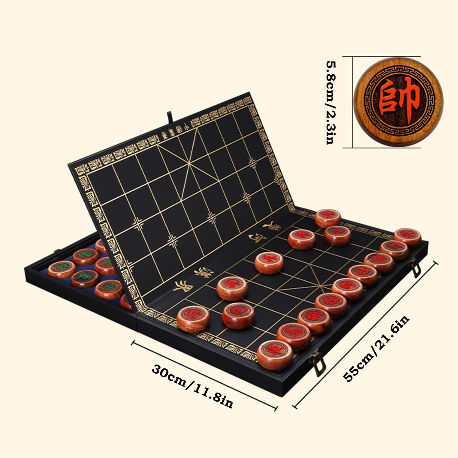 2 graczy Strategiczne gry planszowe Chiński zestaw do gry w szachy Palisander Przenośny Xiangqi ze składaną planszą Gra edukacyjna na stół (5,8 cm/2,3 cala)
