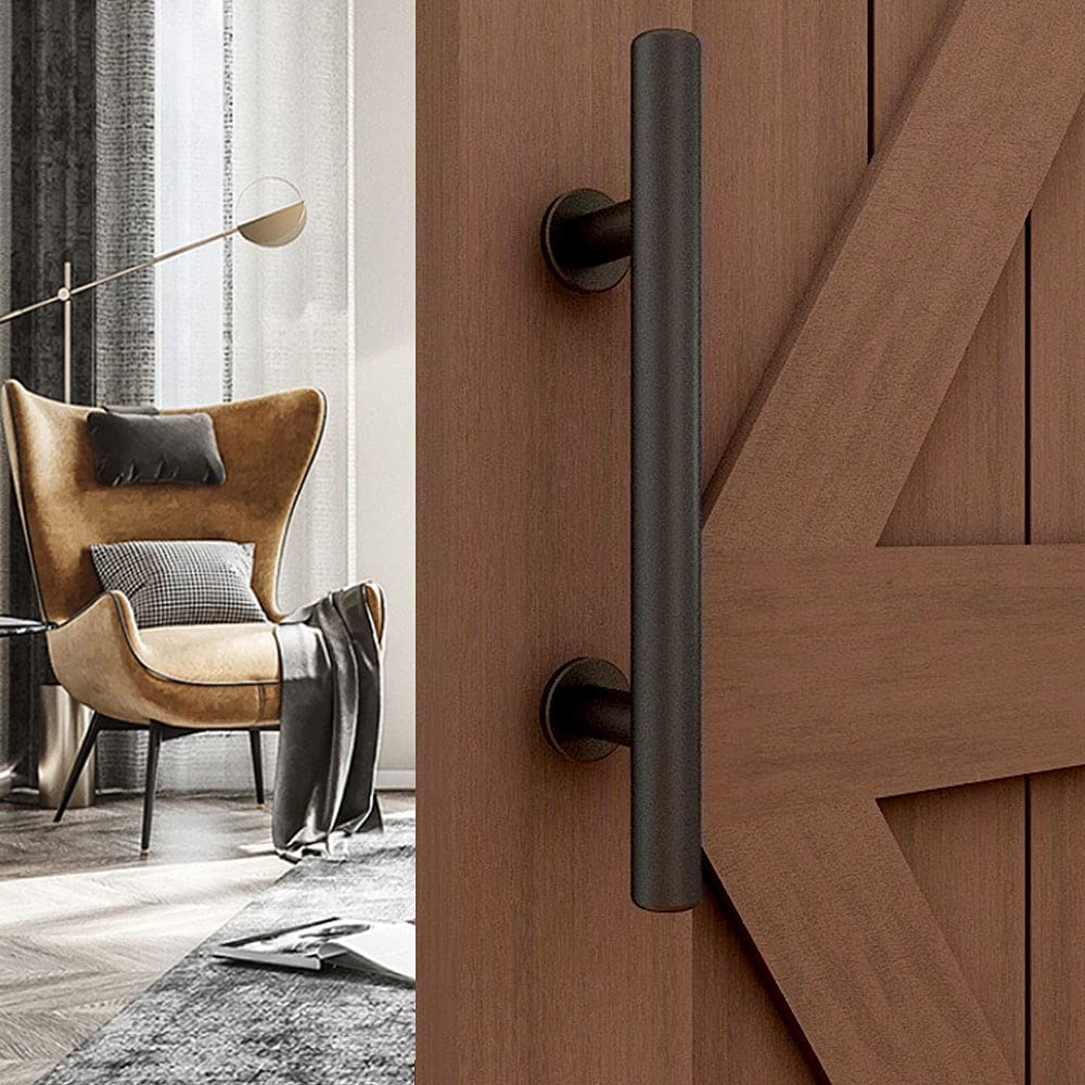 CCJH Manija de la Puerta del Granero Corredera Tirador de Manija de Puerta Negra Moderno para Puerta de Madera (30 cm)