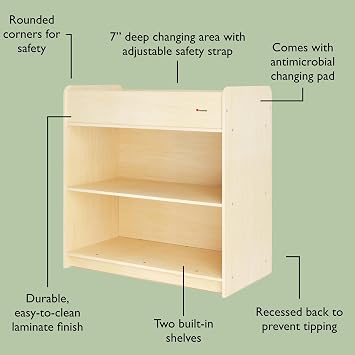 Foundations SafeStart Daycare Changing Table & Wall Organizer, 2-Piece Set | Durable Wood Construction, Ample Storage with 2 Shelves and 11 Compartments, Adjustable Safety Strap, Includes Changing Pad