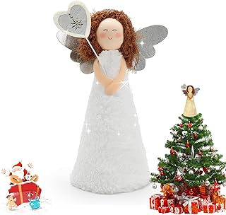 Povxlum Angel with Lights,Lighted Tree Toppers Christmas Decorations, Elegant Perfect for Holiday Home Decor and Gifts Christmas Trees Ornament (White)