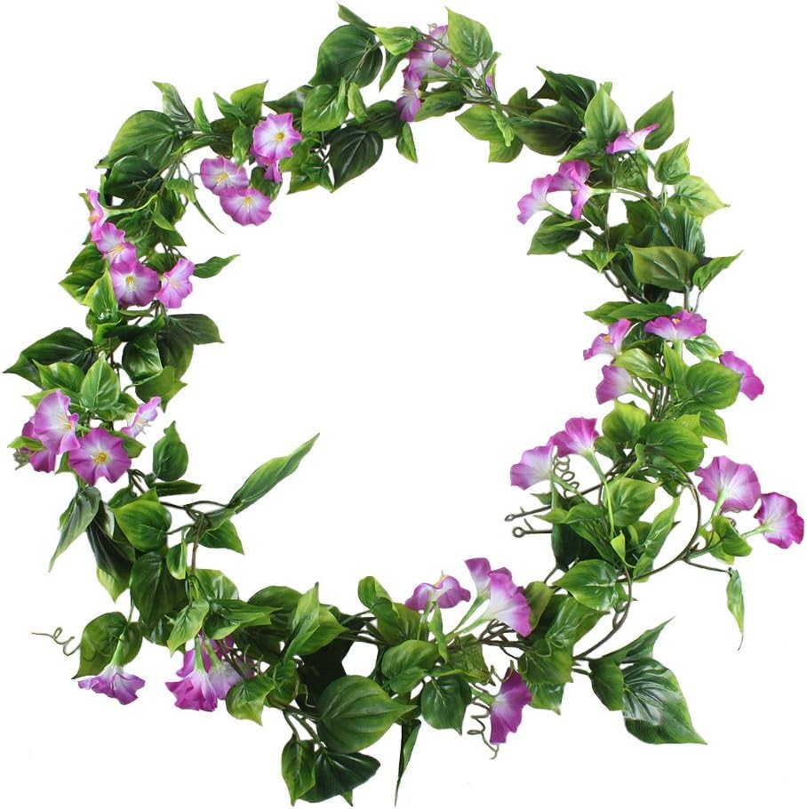 GTIDEA 2Pcs Artificial Vines,15Feet Morning Glory Hanging Plants Silk Garland Fake Green Plant Home Garden Wall Fence Stairway Outdoor Wedding Hanging Baskets Decor Purple - Image 6