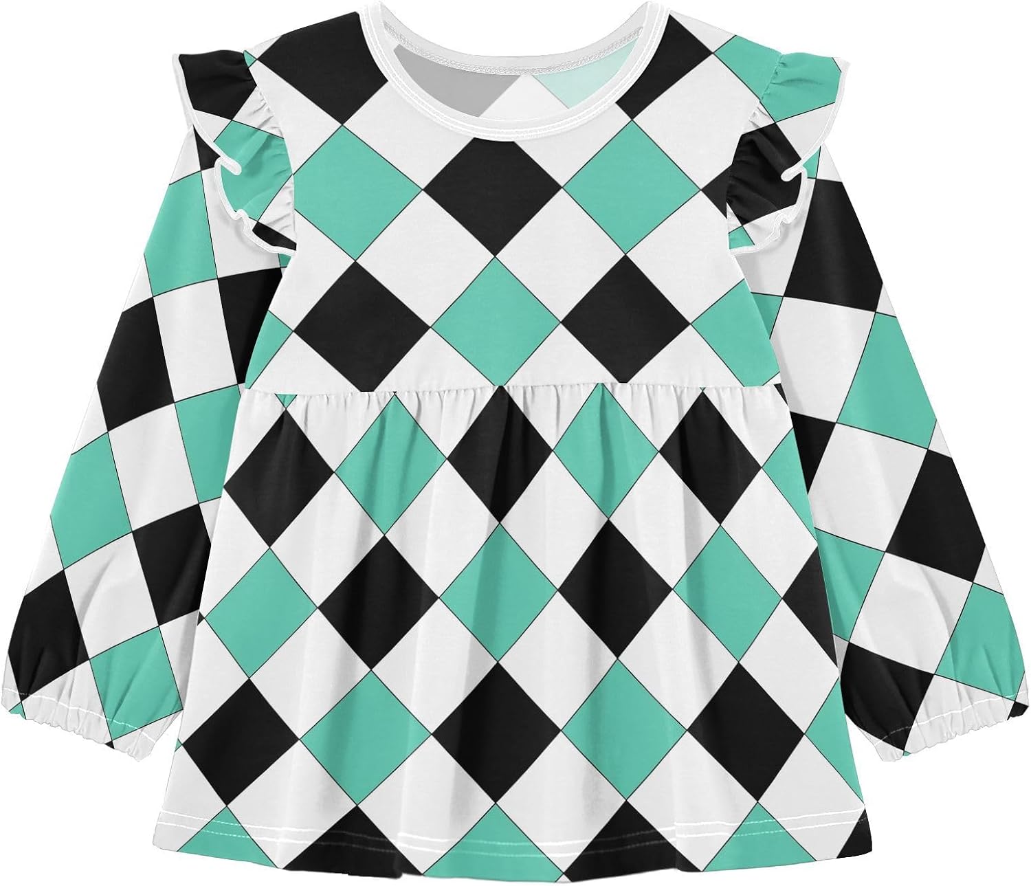 visesunny Toddler Clothes for Girls Green Black Line Plaid Long Sleeve Fall Shirts Cotton Top with Ruffle Collar