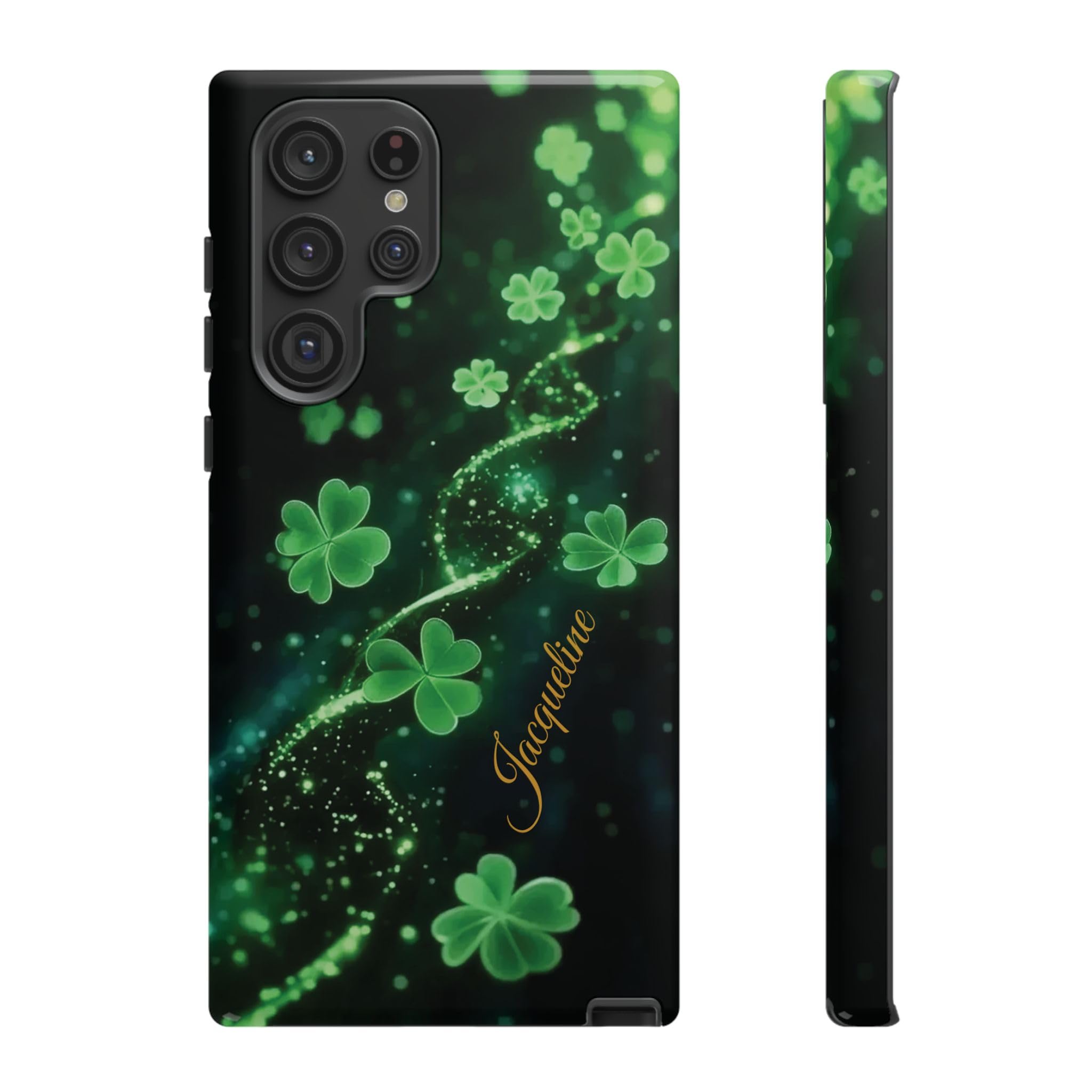 Shamrock Vortex Phone Case for Select Samsung Galaxy Models | St. Patrick's Day Aesthetic with Custom Text (Glossy, for Samsung Galaxy S22 Ultra)
