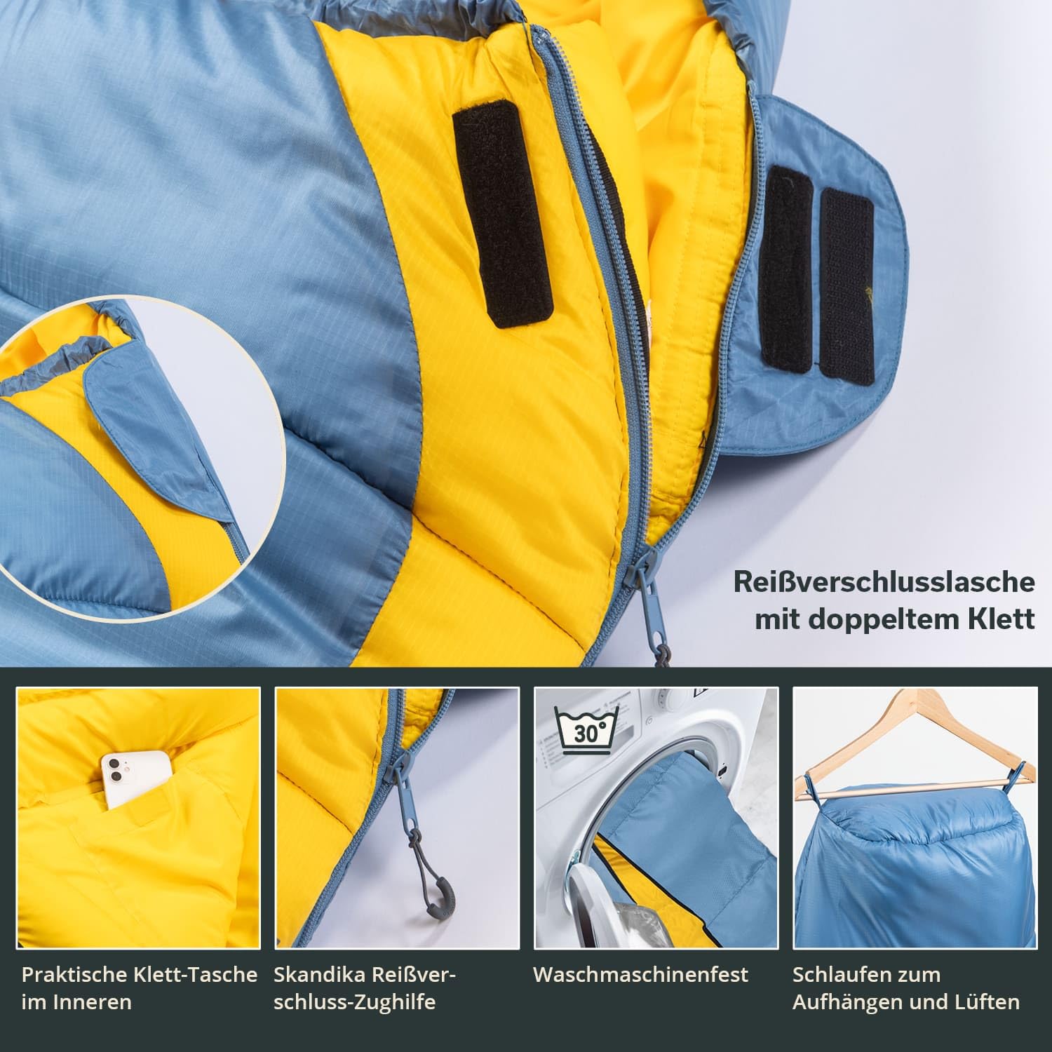 Skandika Schlafsack Gjora | Mumienschlafsack für Junior/Erwachsene/Kinder, 3-4 Jahreszeiten, Nylon-Ripstop, kompakt, wasserabweisend, Packsack | Outdoor, Camping, Wandern, Winter