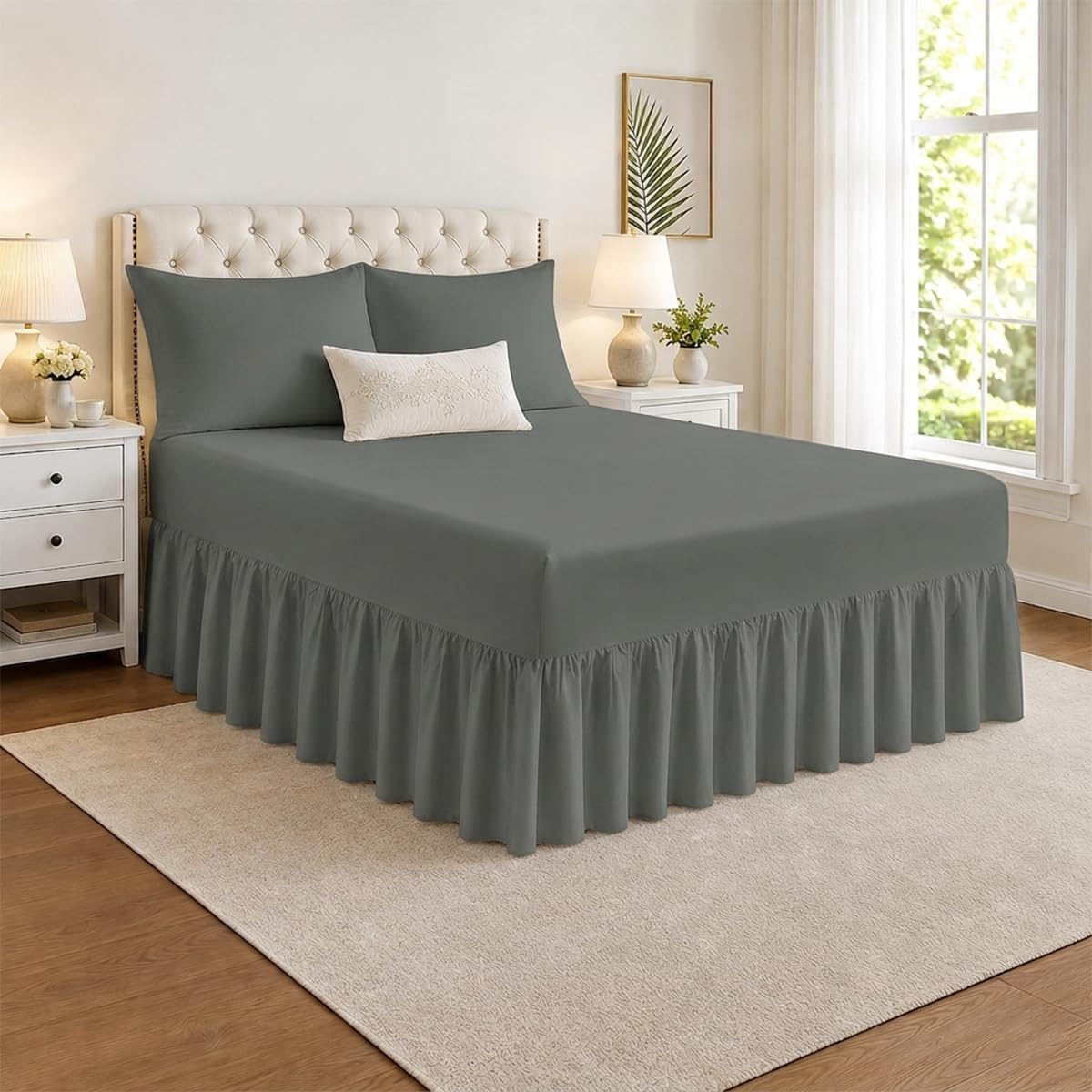 ZIYA HOMES Single Frilled Valance Sheet - Ultra Soft Brushed Microfibre - 40cm Drop Base Bed Skirt - Fits Under Mattress with Extra Deep Pocket - Easy Install & Wrinkle-Free (Dark Grey)