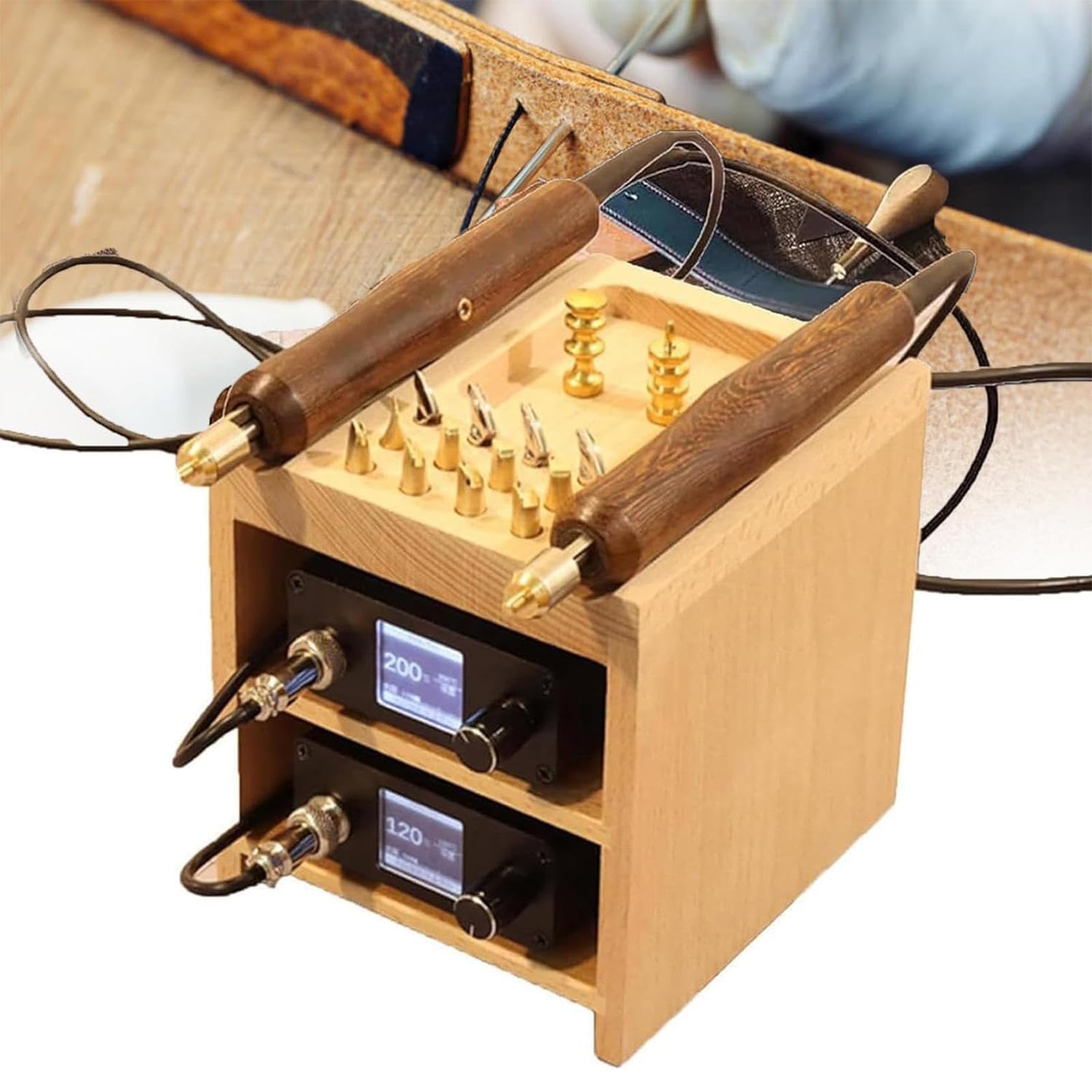 XCSCUK Leather Creaser, Electric Leather Edging Creasing Machine, with 80-480℃ Adjustable Temperature,for DIY Craft Edge Scoring Indentation (Double machine)