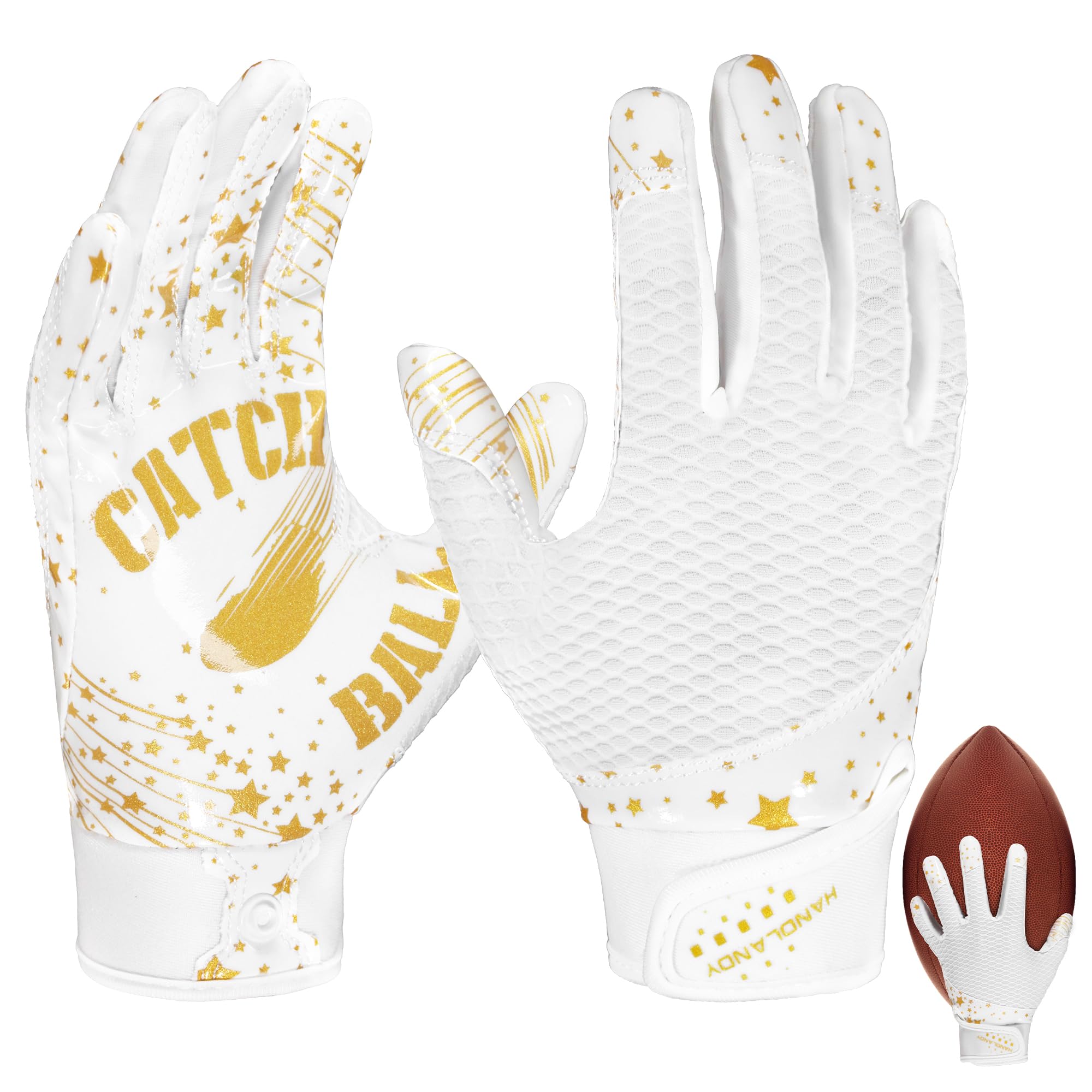 HLDD HANDLANDY Football Gloves Youth - High Grip Football Gloves Stretch Fit for Enhanced Performance for Boys Girls (White, M)
