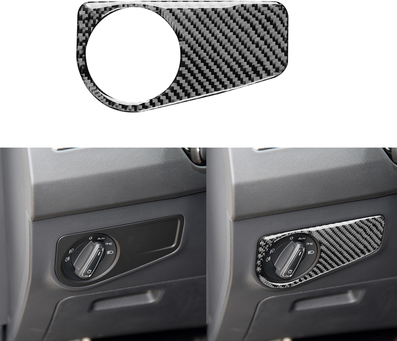 Car Headlight Switch Button Cover Trim Stickers Compatible with VW Volkswagen Tiguan Se Sel R-line 2018 2019 2020 2021 2022 2023 Real Carbon Fiber Accessories Decals