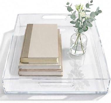 Large, Clear,CLEAR SERVING TRAY,Spill Proof,50cm Large Premium Acrylic Tray for Coffee Table, Breakfast, Tea, Food, Butler,Decorative Display, Kitchen, Vanity Serve Tray with Handles by Vale Arbour