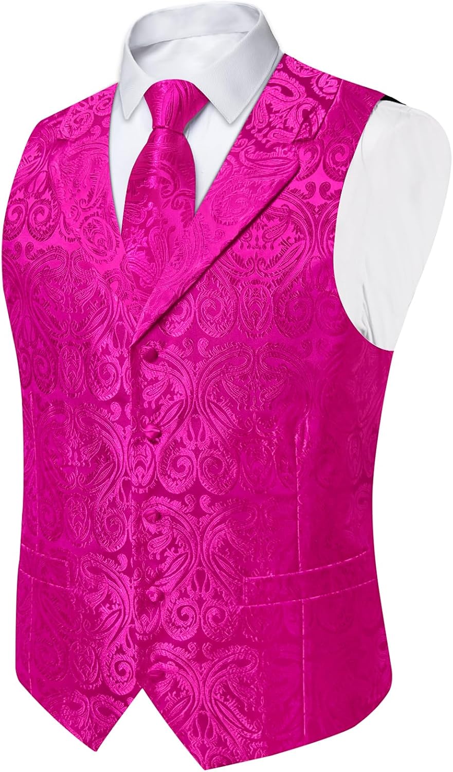 DiBanGu Mens Vest and Tie Set 5PCS Silk Paisley Dress Vest Suit Casual Formal Waistcoat for Tuxedo Wedding Party