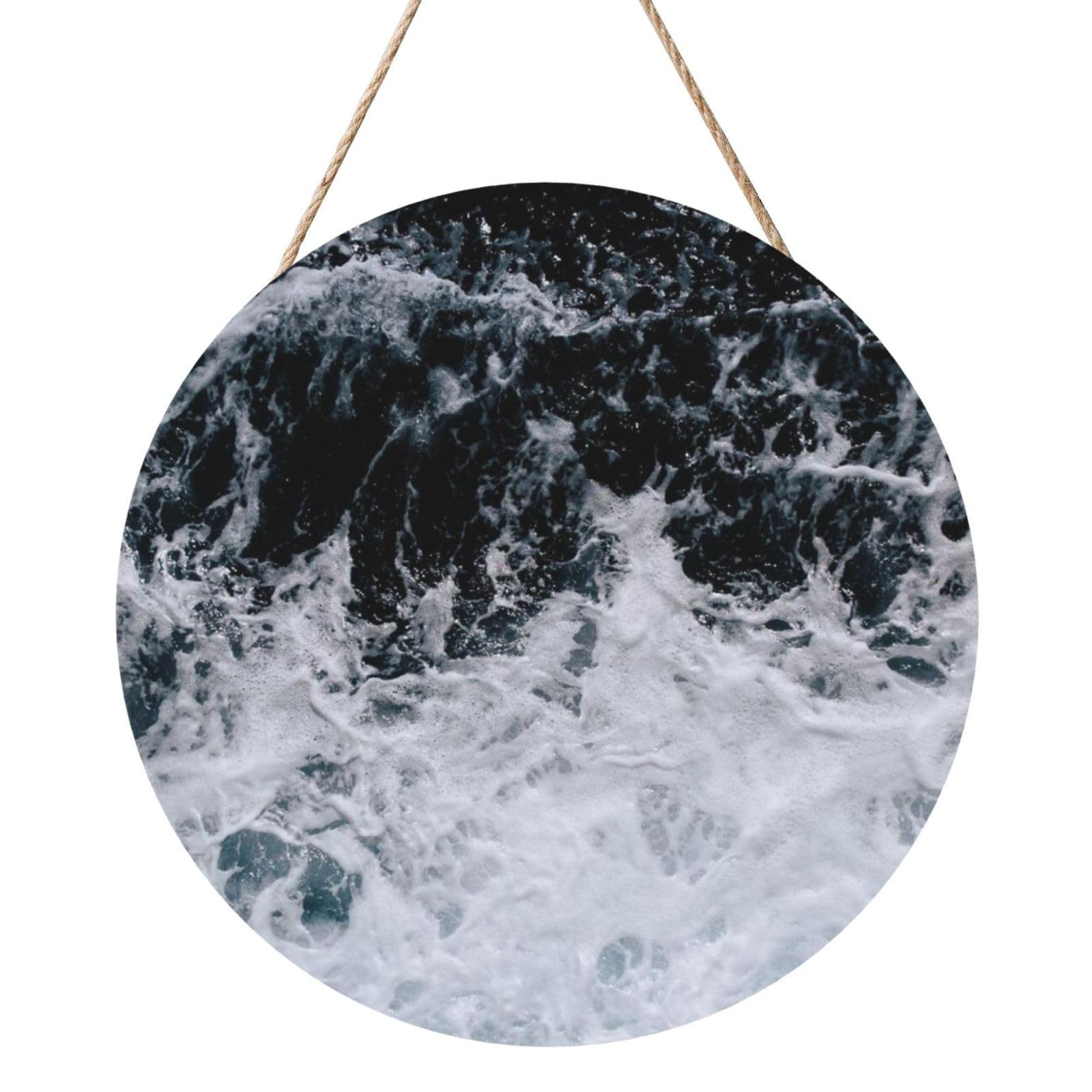 InOmak Ocean Splash Foam Printed, Round Wood Panel Painting 12 in, Wall Hanging Painting For Home