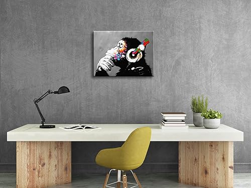 Miniatura 5 de Wieco Art Mono con auriculares Banksy DJ Chimp Arte pop mono cool arte abstracto impresiones en lienzo pinturas de pared para sala de estar