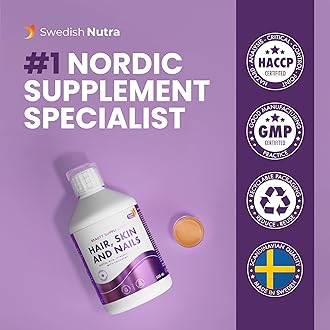Swedish Nutra - Hair, Skin and Nails Liquid Supplement - 2 Packs of 500 ml, 66 Day Supply | Full of Vitamins, Biotin, Collagen, MSM, CoQ10 I 100% Natural Orange Flavour | Vegan and Gluten Free