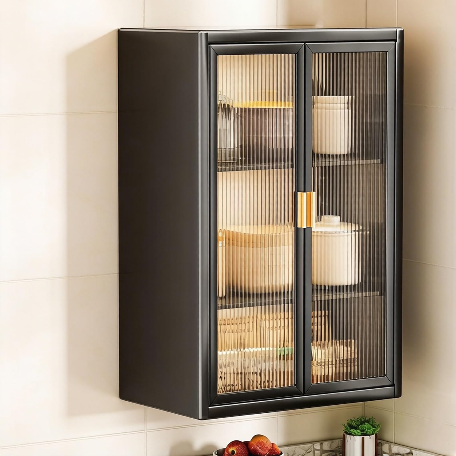 Armario de pared de baño de acero al carbono y puertas acrílicas de 70 cm