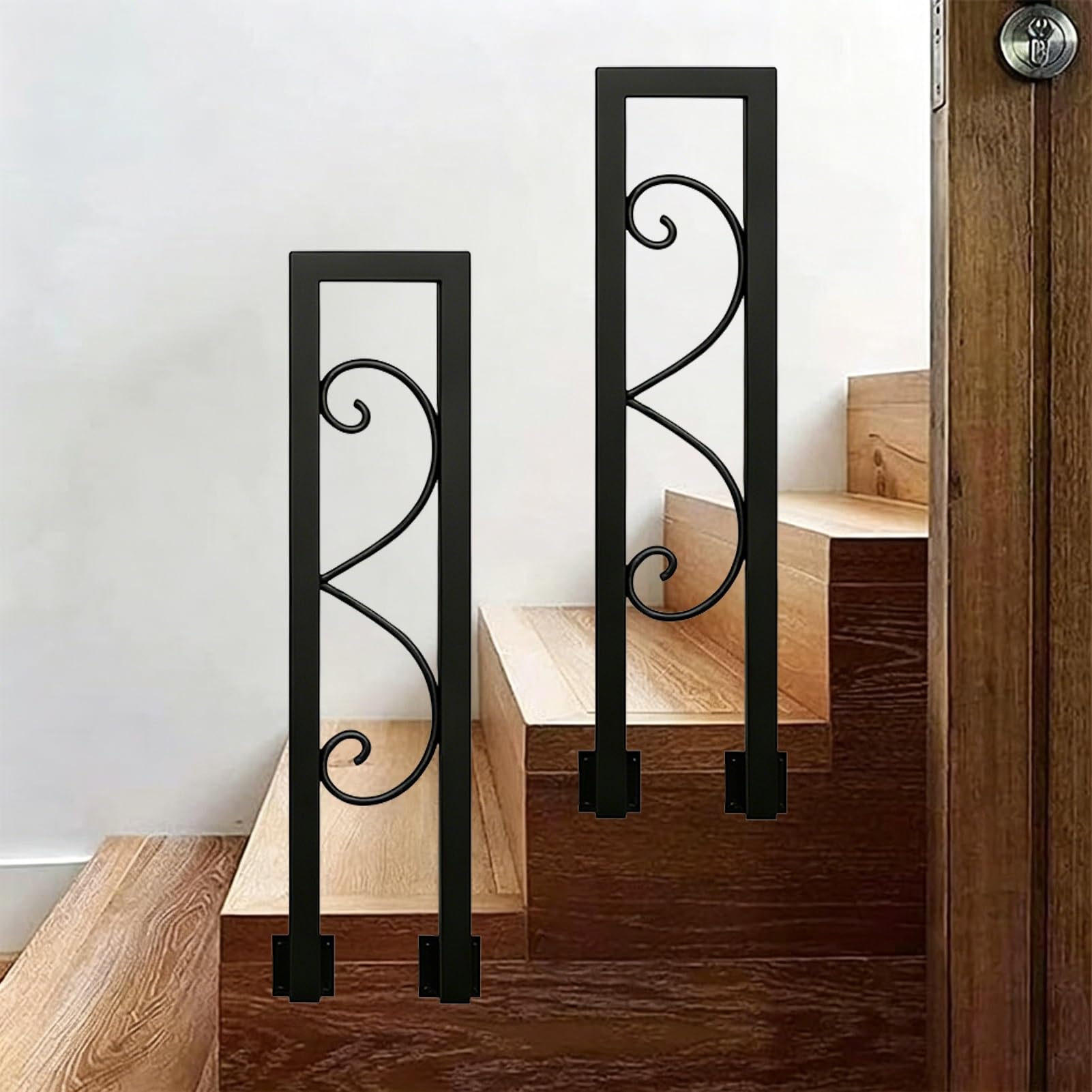Marxan One Color Wall Mounted Handrail - Black U-Shaped Stairs Railing Handrail For Indoor Outdoor Steps, Square Tube Guardrail Loft Corridor Support Rod(85Cm/33In)