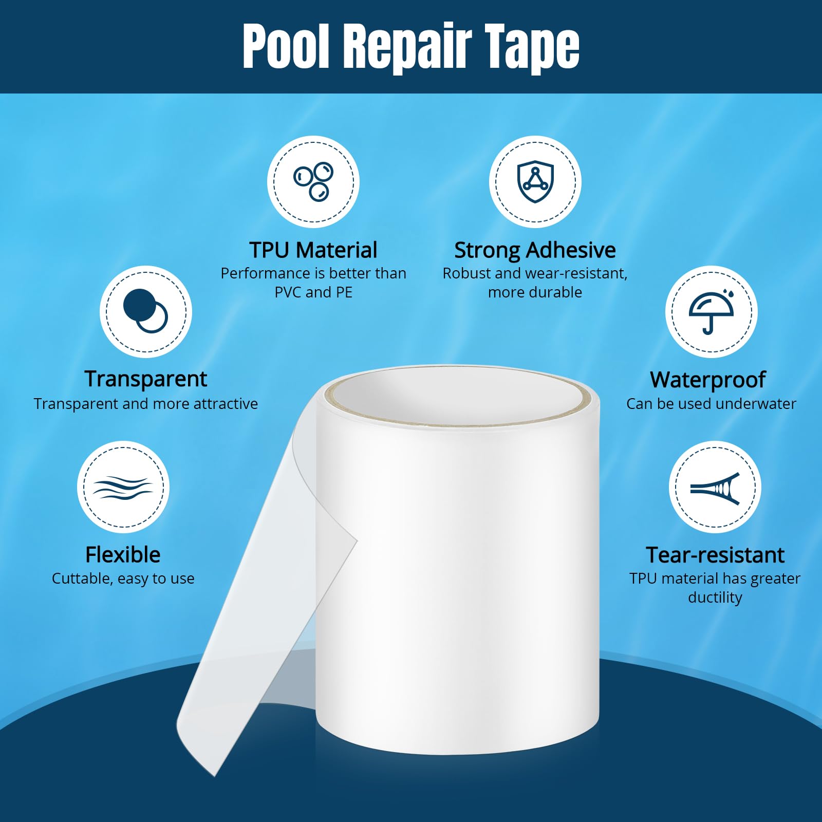 Rustine Piscine Kit Reparation Liner Piscine 10x150cm Scotch Etanche Eau pour Spa Gonflable