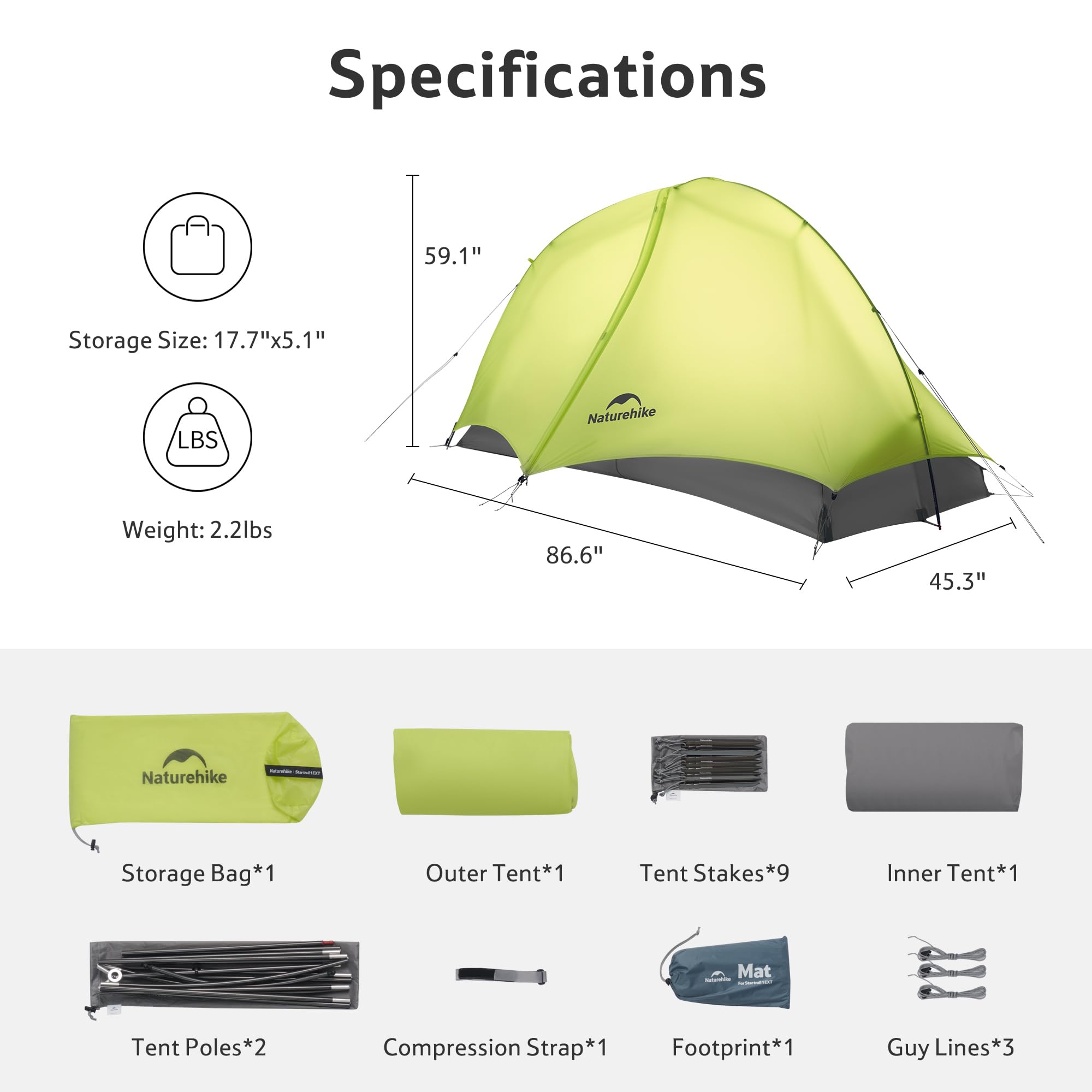 Naturehike Star Trails EXT Tenda da trekking ultraleggera per 1 persona, impermeabile, per avventura, design compatto e adatto per auto